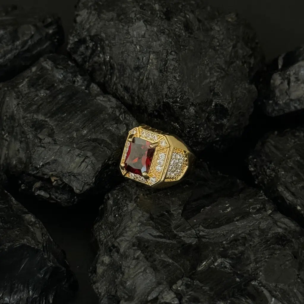 Anillo De Caballero De Piedra Roja Y Cristales + Envío Gratis
