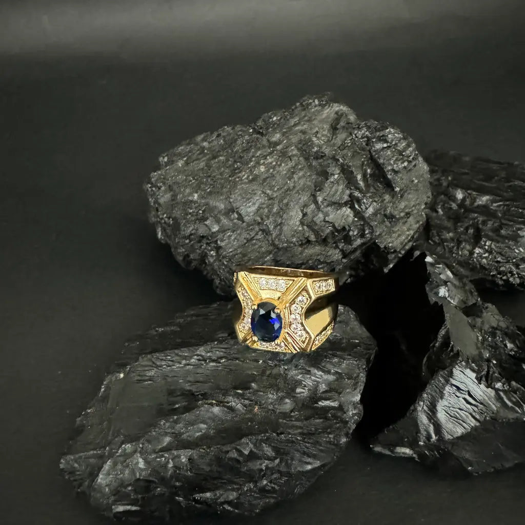 Anillo De Caballero De Piedras Cristales Y Cristal Azul Grande + Envio Gratis