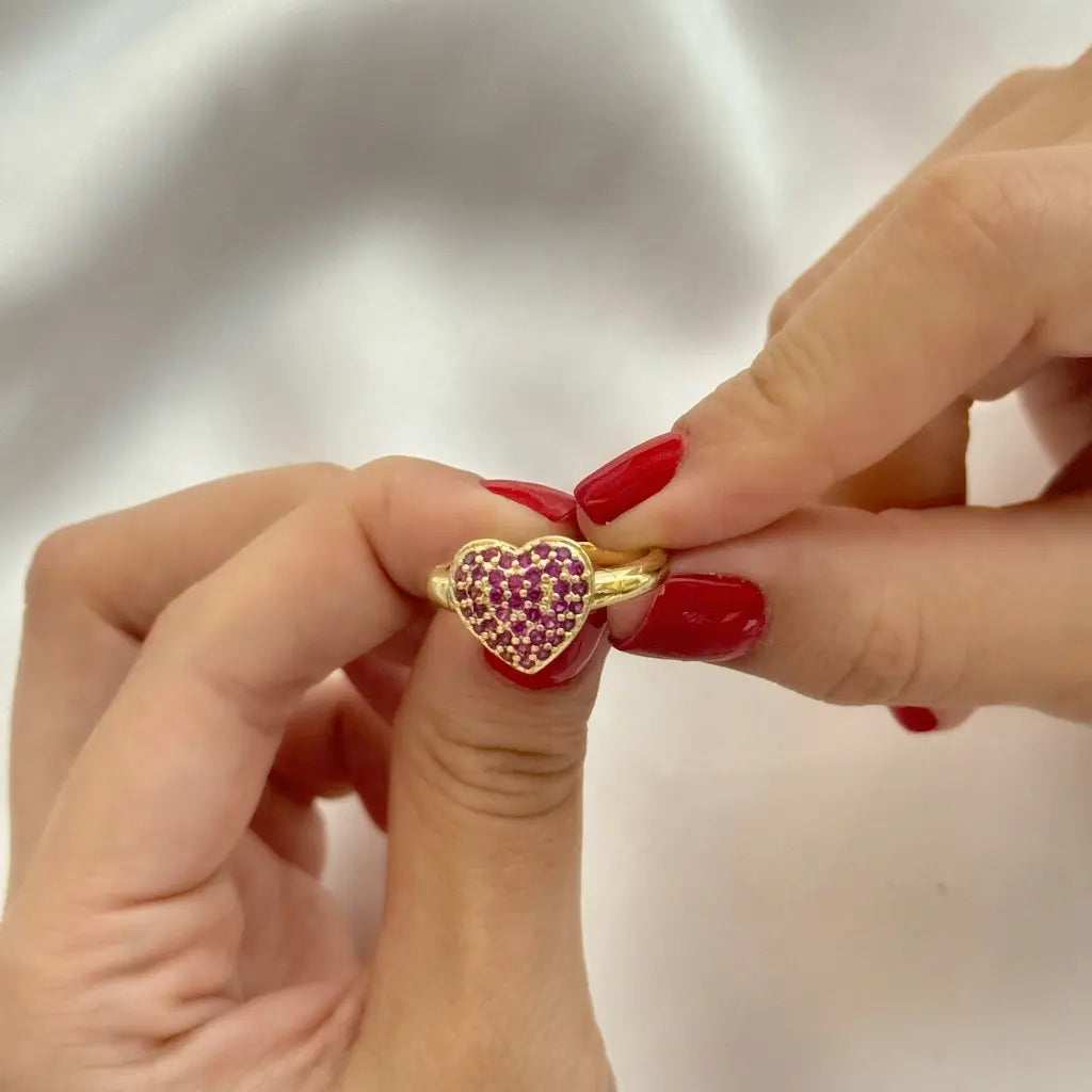 Anillo Liso de Corazón Cristal Fucsia Para Dama+ Envio Gratis