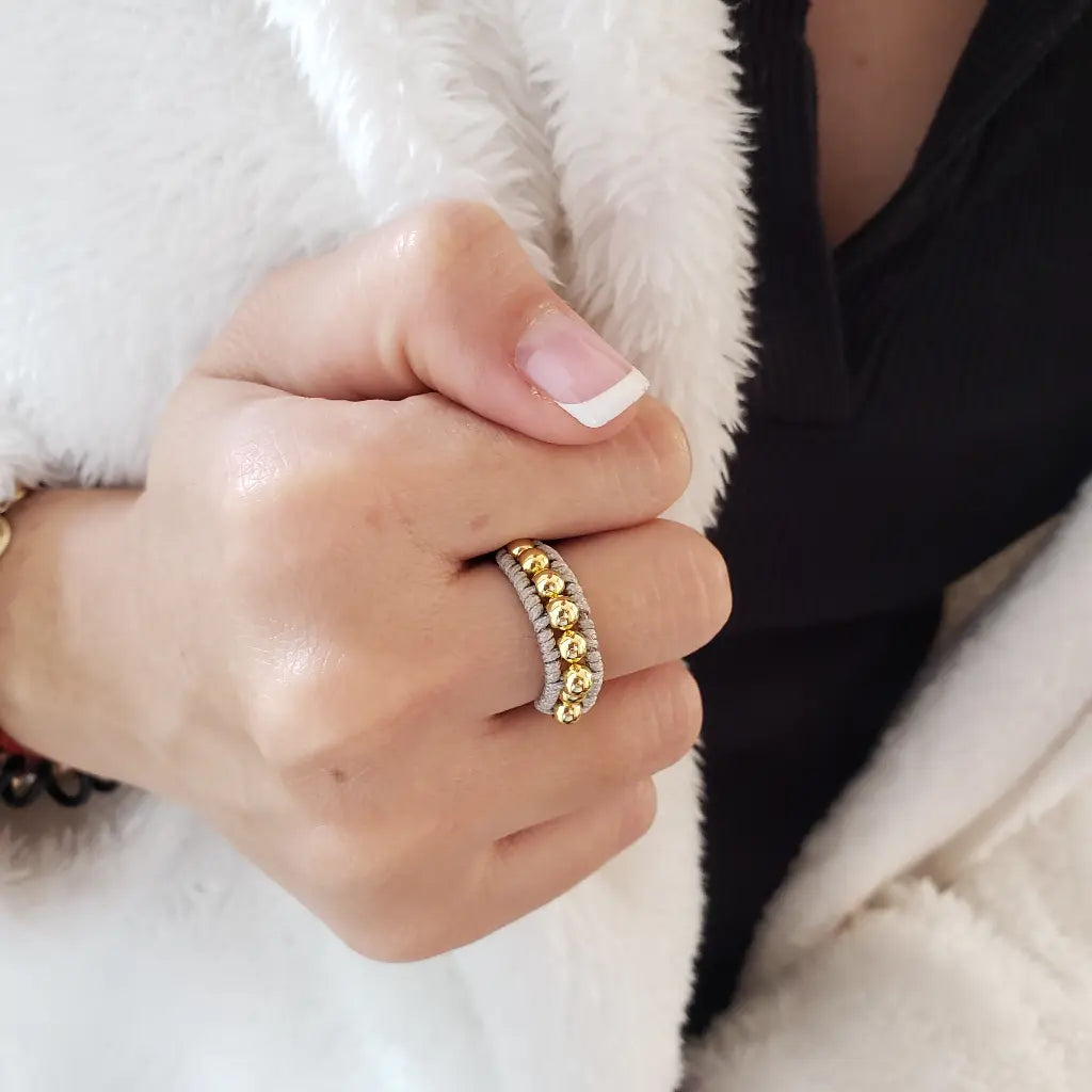 Anillo Tejido De Balines Lisos