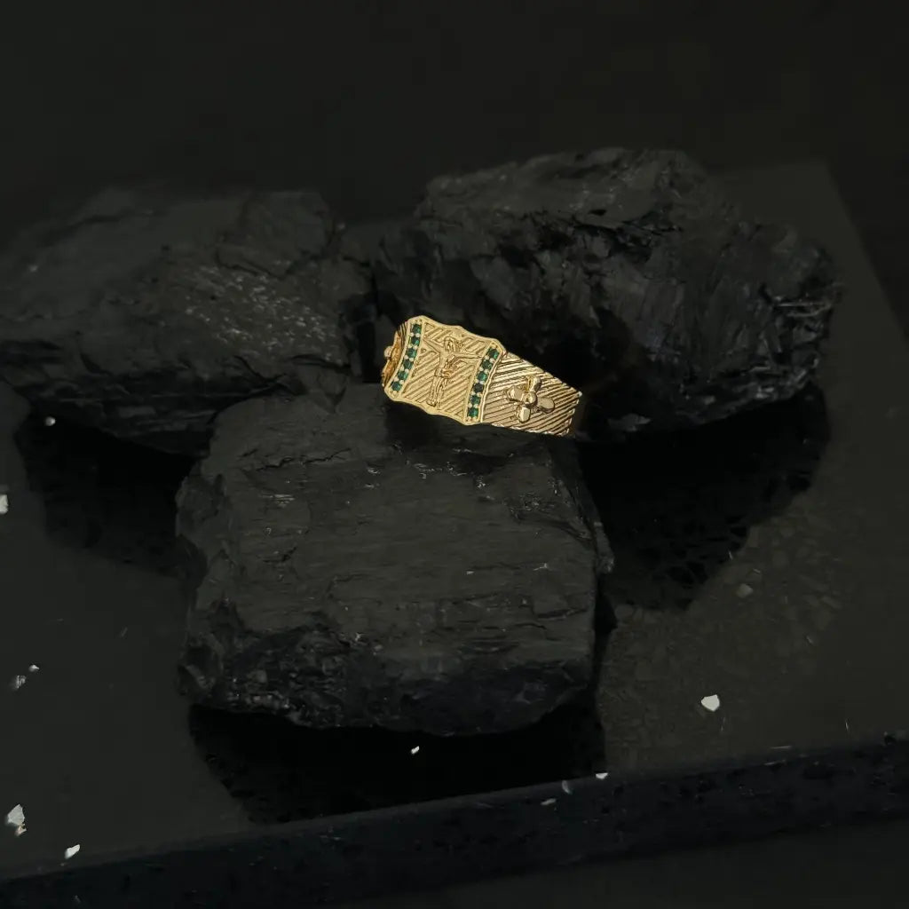Anillo de Cruz Crucificado Verde para Hombre + Envió Gratis