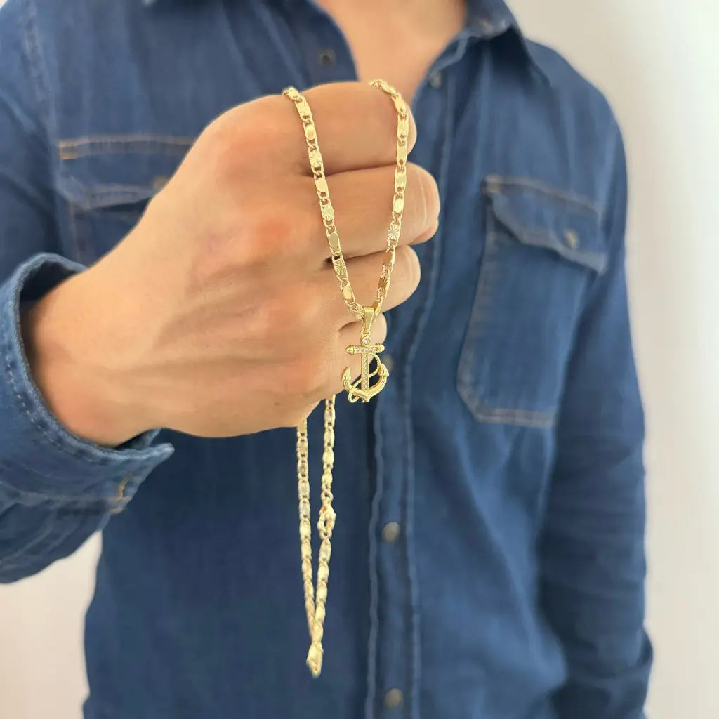 CADENA TEJIDO CARACOL CON DESTELLOS 60CM-3MM DE GROSOR + DIJE DE OBSEQUIO DE ANCLA + ENVIO GRATIS