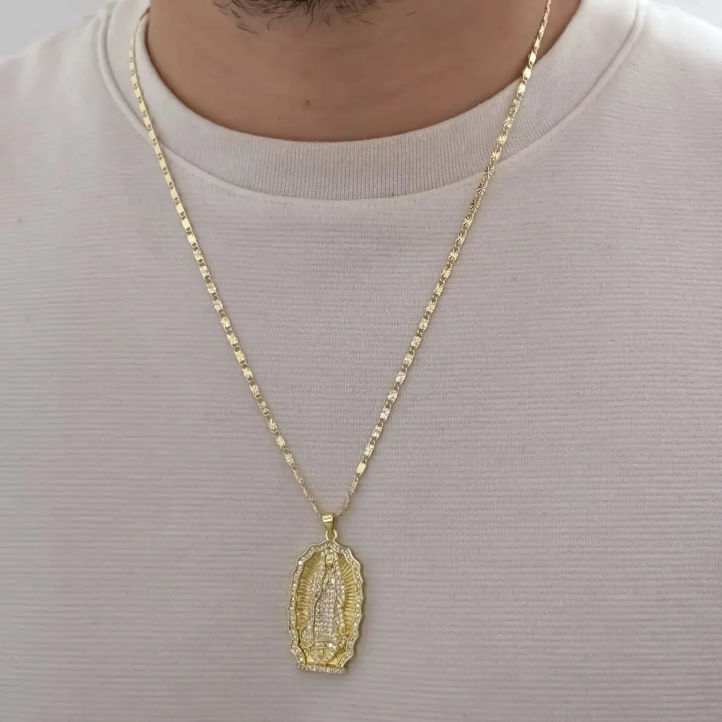 Cadena De Caballero De Tejido Caracol Con Destellos De 60cm-2mm De Grosor Con Dije De La Virgen De Guadalupe