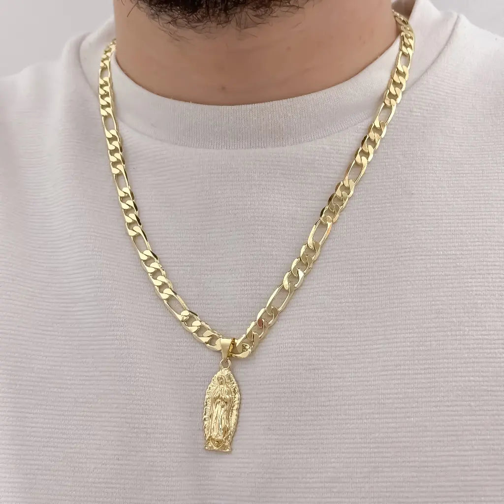 Cadena De Caballero De Tejido Cartier De 60cm-6mm De Grosor Con Dije De La Virgen De Guadalupe + Envío Gratis