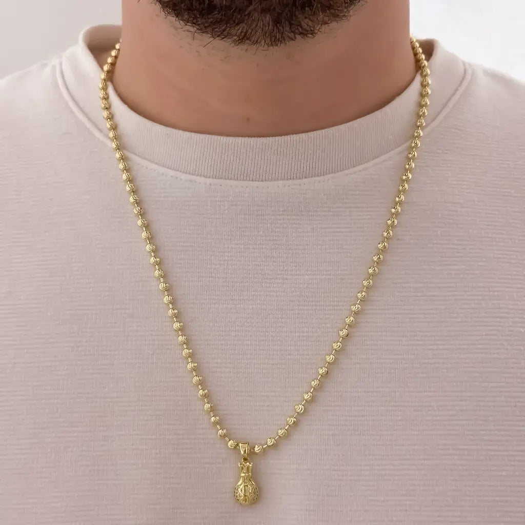 Cadena De Caballero De Tejido Militar Diamantada De 60cm-4mm De Grosor Con Dije De Bolsa De Dinero