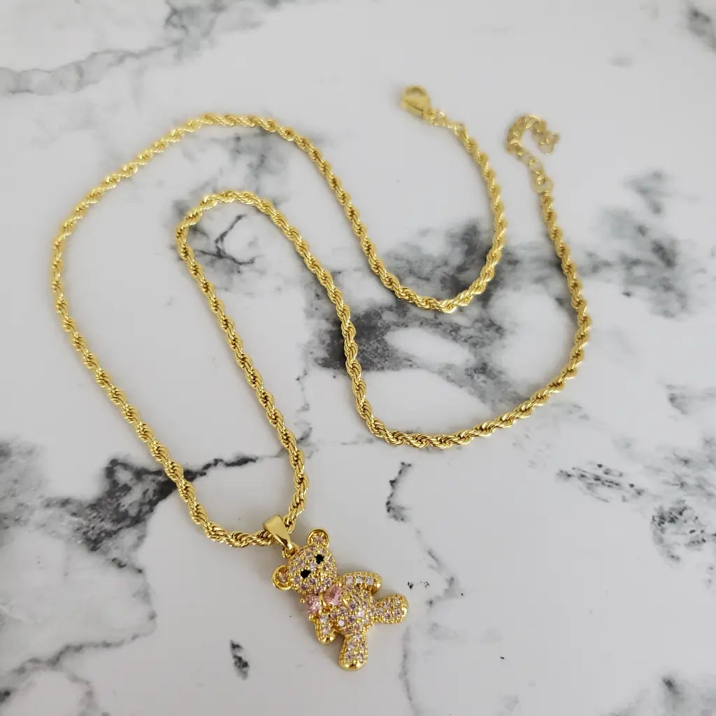 Cadena De Dama De Tejido Lazo De 50cm-3mm De Grosor + Dije De Oso + Envío Gratis