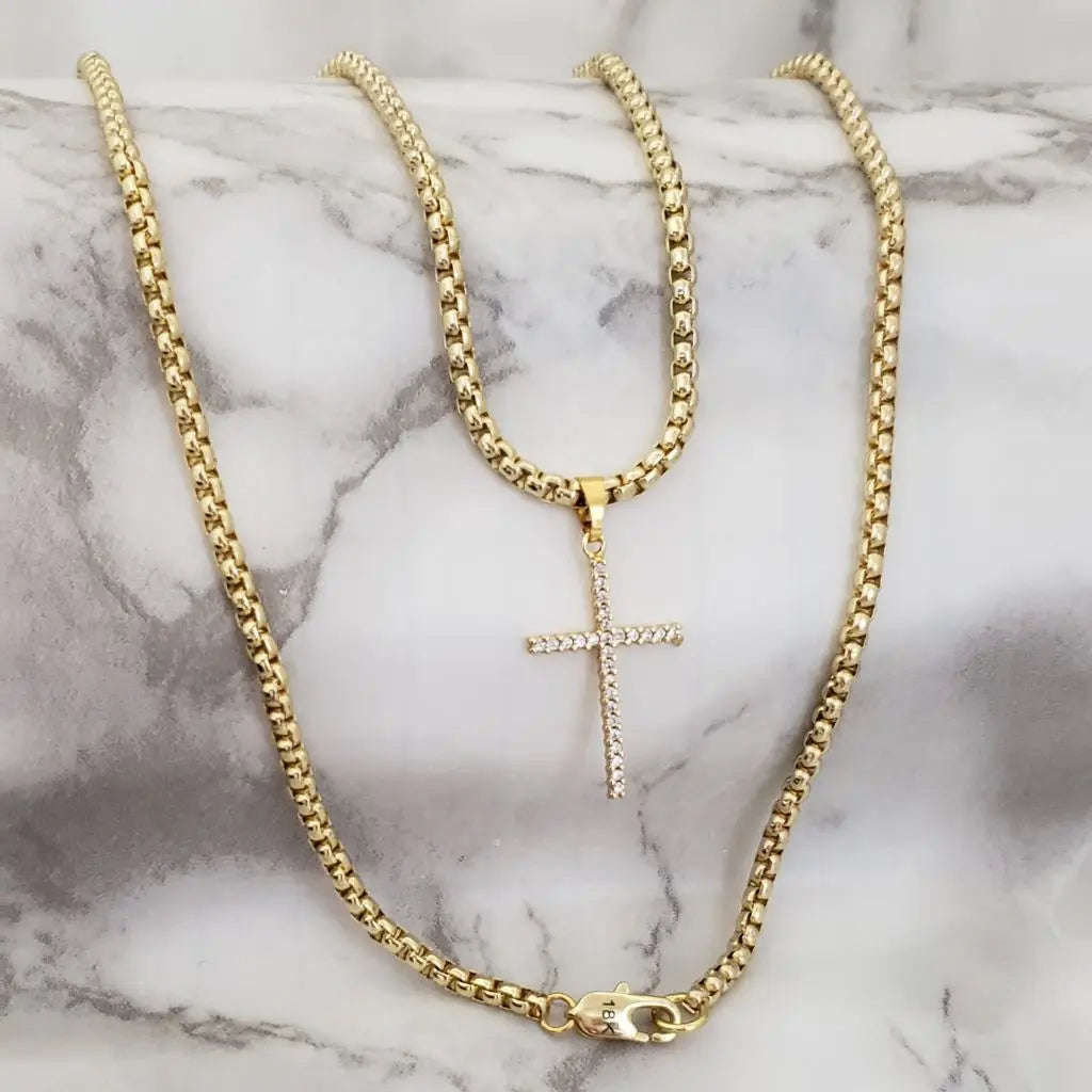 Cadena Tejido Veneciano Grueso 60cm-3mm de Grosor + Dije Cruz Circón de Obsequio + Envío Gratis