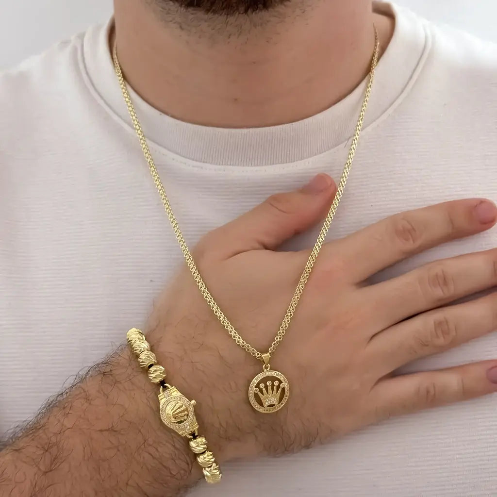 Conjunto De Caballero Con Cadena De Tejido Chino, Dije Y Manilla Rolex