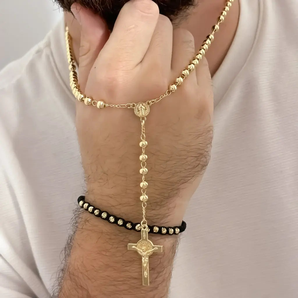 Conjunto De Caballero Con Rosario De 60cm De San Benito Y Manilla