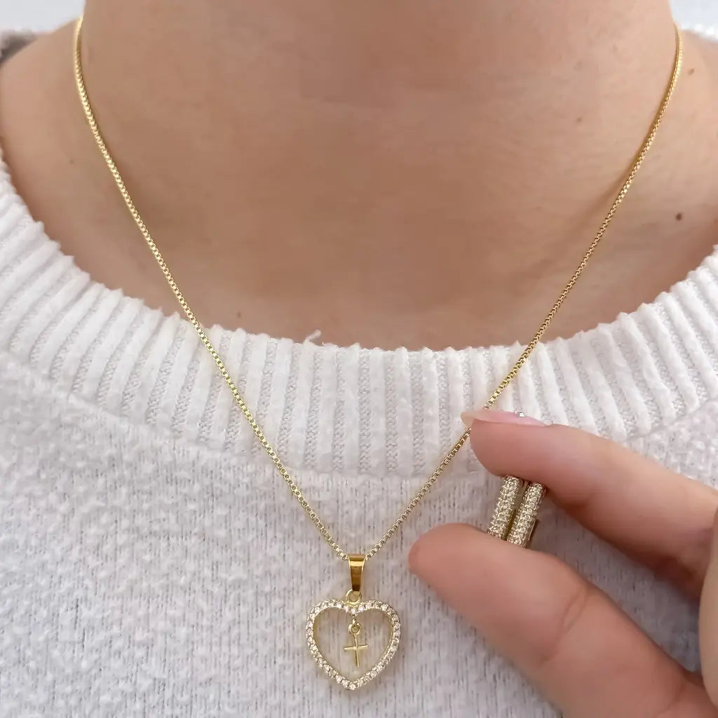 Conjunto De Dama Con Cadena De Tejido Veneciano, Dije De Corazón Y Candongas Cristal