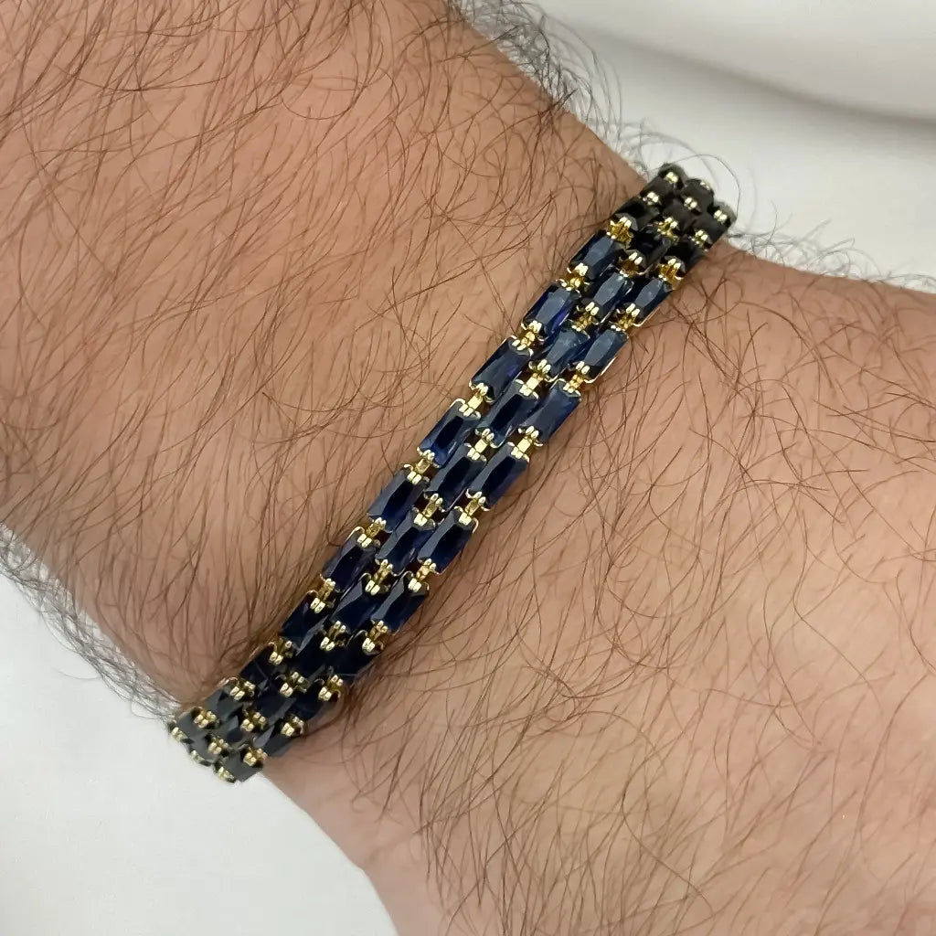 Esclava De Caballero De Tejido Tenis Azul De Tres Carriles De 20cm-6mm De Grosor + Envío Gratis