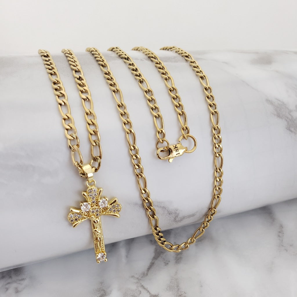 Cadena De Caballero De Tejido Cartier De 60cm-3mm De Grosor + Dije De Crucifijo Cristal + Envío Gratis