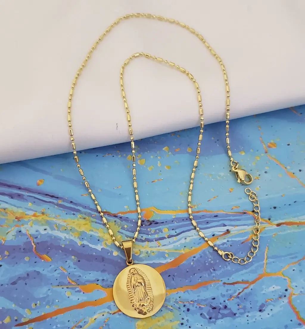 Cadena Para Niños De Tejido Militar De 45cm-1mm De Grosor + Dije De La Virgen De Guadalupe + Envío Gratis