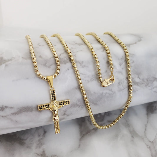 Cadena de Caballero de Tejido Rolón De 60-3mm de Grosor + Dije de Obsequio De Crucifijo + Envío Gratis