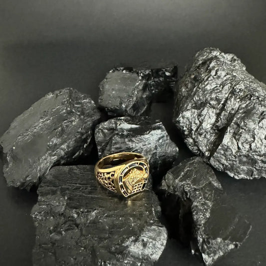 Anillo De Caballero De Caballo Con Piedras Oscuras