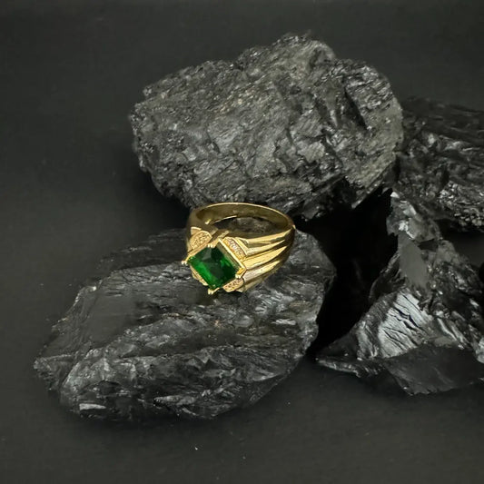 Anillo De Caballero De Cristal Esmeralda + Envío Gratis
