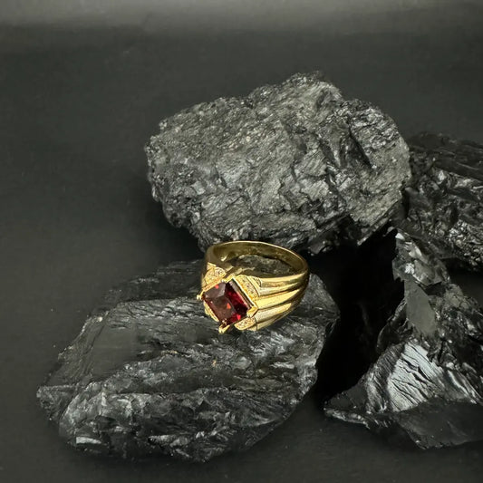 Anillo De Caballero De Cristal Rojo + Envío Gratis