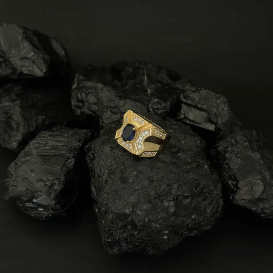 Anillo De Caballero De Piedra Azul Y Cristales