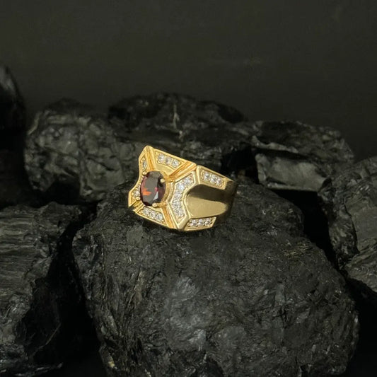 Anillo De Caballero De Piedra Negra Y Cristales