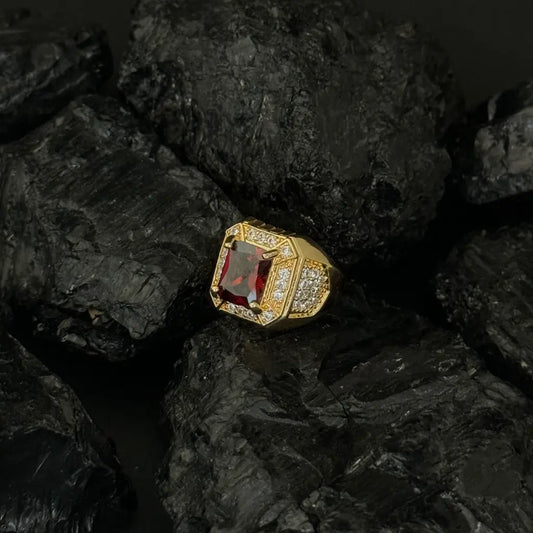 Anillo De Caballero De Piedra Roja Y Cristales + Envío Gratis