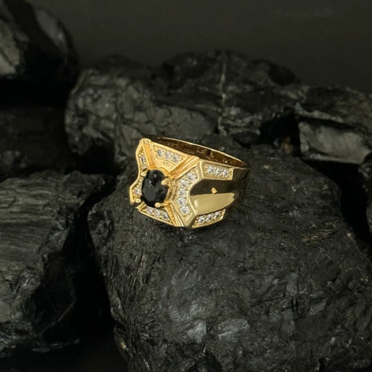 Anillo De Caballero De Piedra Verde Y Cristales