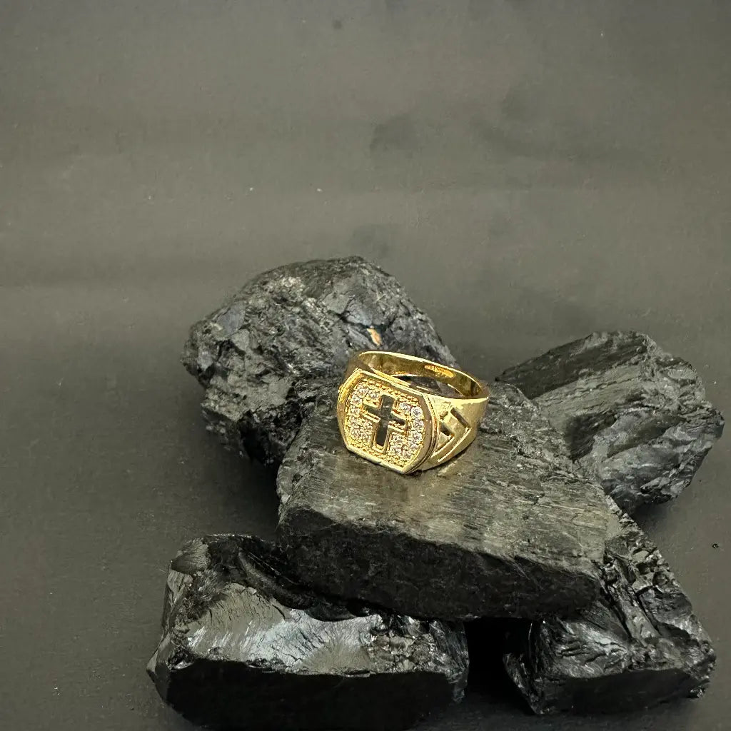Anillo De Caballero De Tejido Cruz Y Piedras Cristales + Envío Gratis