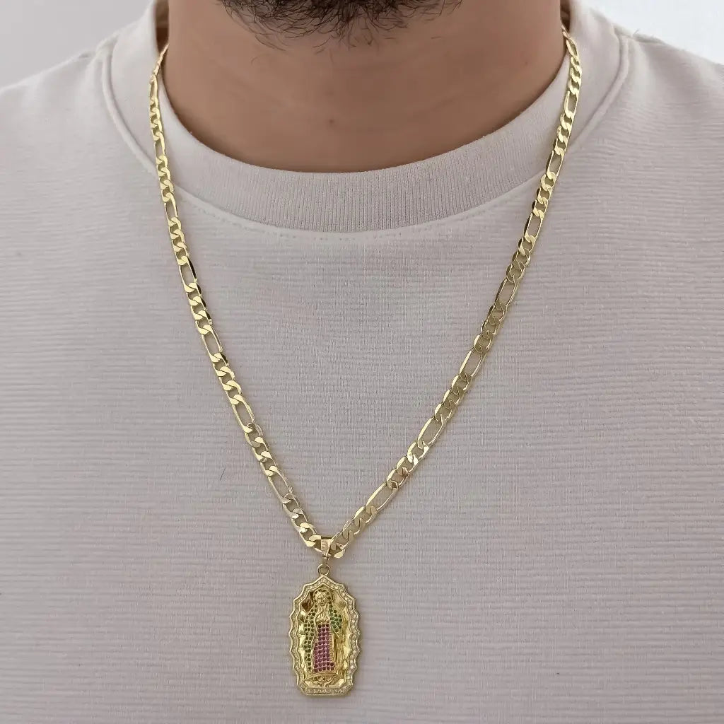 Cadena De Caballero De Tejido Cartier De 60cm-5mm De Grosor Con Dije De La Virgen De Guadalupe