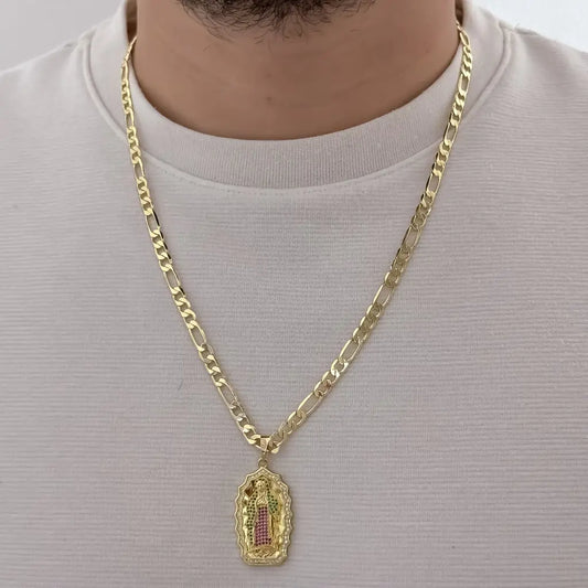 Cadena De Caballero De Tejido Cartier De 60cm-5mm De Grosor Con Dije De La Virgen De Guadalupe