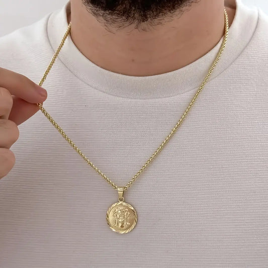 Cadena De Caballero De Tejido Franco De 60cm-3mm De Grosor Con Dije Del Sagrado Rostro
