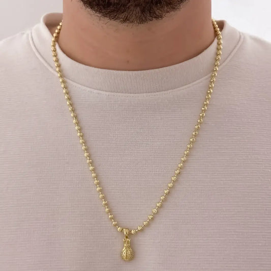 Cadena De Caballero De Tejido Militar Diamantada De 60cm-4mm De Grosor Con Dije De Bolsa De Dinero