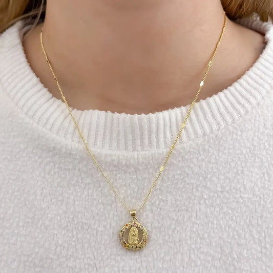 Cadena De Dama De Tejido Cubana Con Corazones Y Dije De La Virgen De Guadalupe