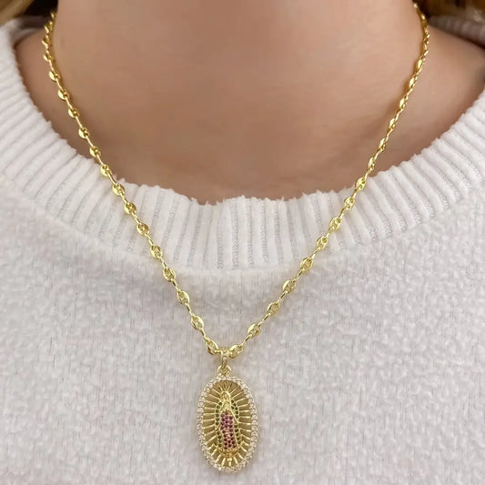 Cadena De Dama De Tejido Gucci De 50cm-3mm De Grosor Con Dije De La Virgen De Guadalupe