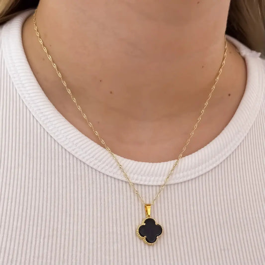 Cadena De Dama De Tejido Singapur De 50cm-1mm De Grosor Con Dije De Trébol Negro