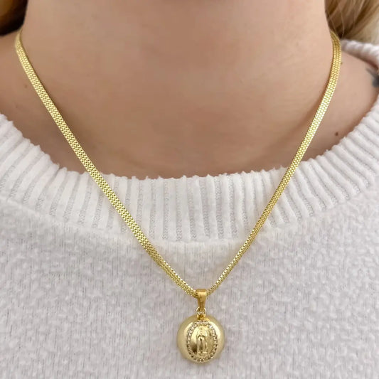 Cadena De Dama De Tejido Veneciano De Tres Carriles De 50cm-3m De Grosor Con Dije De La Virgen De Guadalupe