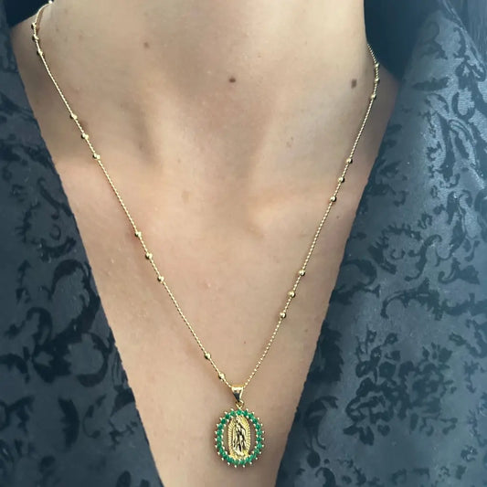 Cadena Para Dama Tejido Militar con Balines 50cm-2mm de Grosor + Dije de Obsequio de La Virgen de Guadalupe + Envío Gratis