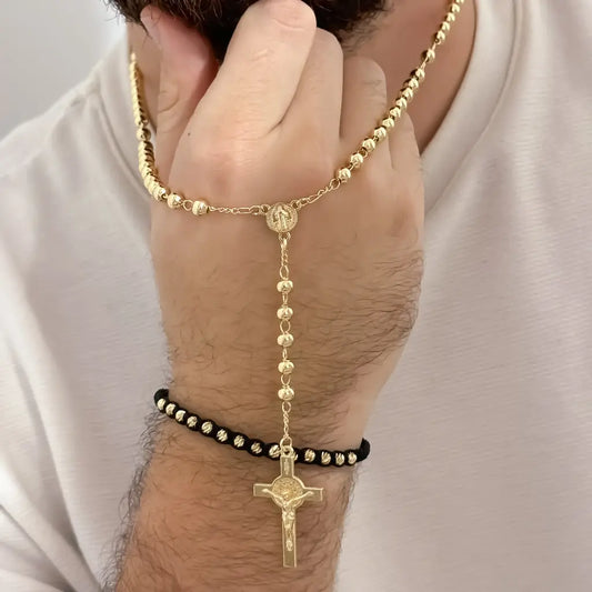 Conjunto De Caballero Con Rosario De 60cm De San Benito Y Manilla