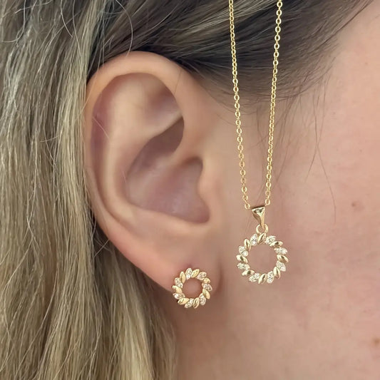 Conjunto De Dama Con Cadena De Tejido Aros Y Dije Con Topos Cristal + Envío Gratis