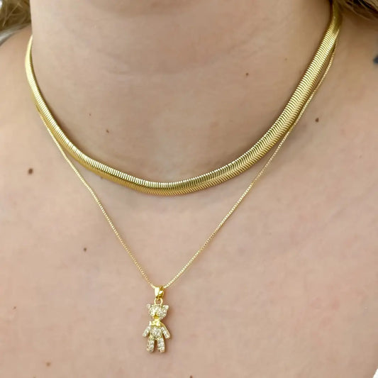 Conjunto De Dama Con Cadena De Tejido Espejo, Cadena De Tejido Veneciano Y Dije De Oso