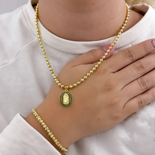 Conjunto De Dama Con Cadena De Tejido Militar, Dije De La Virgen De Guadalupe Y Manilla De Balines Italianos + Envío Gratis