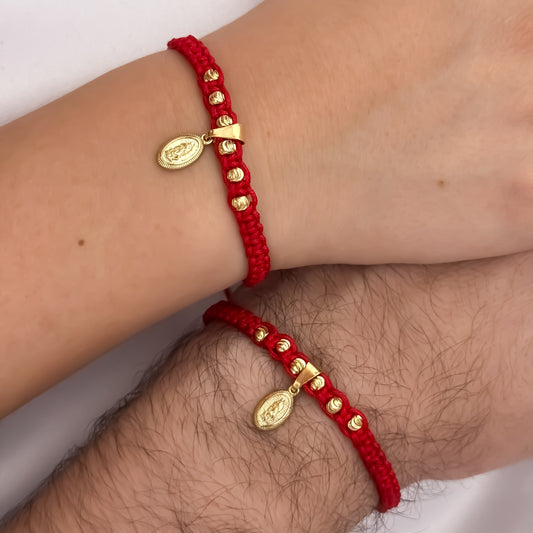 Par De Manillas Para Parejas En Tejido Macramé Con Balines Italianos Y Dije De La Virgen De Guadalupe
