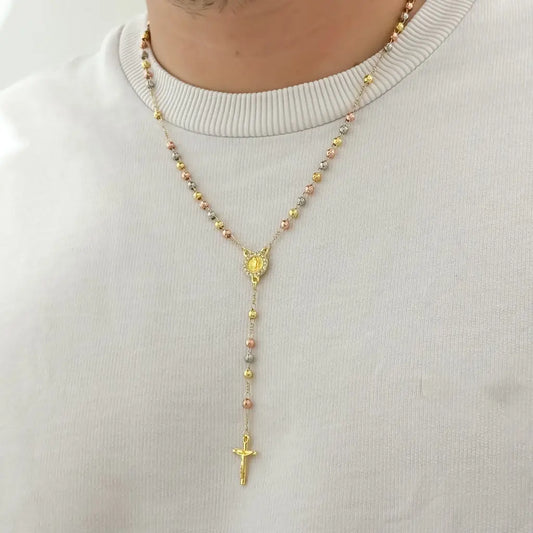 Rosario De Caballero De Tres Oros De La Virgen De Guadalupe De 4mm + Envío Gratis