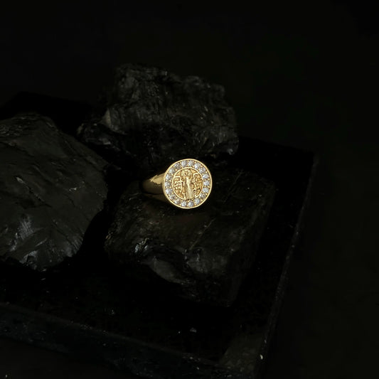 Anillo de Caballero Con Diseño De San Benito Con Piedras Cristal 2 + Envío Gratis