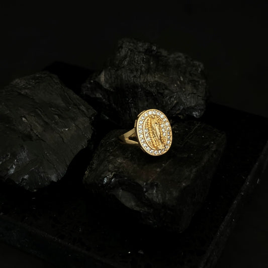 Anillo de Caballero Con Diseño Guadalupe Y Piedras Cristal + Envío Gratis