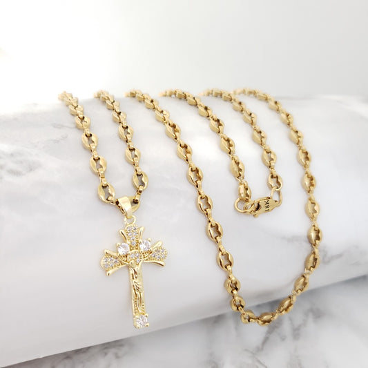 Cadena De Caballero De Tejido Gucci De 60cm-4mm De Grosor +Dije De Crucifijo Cristal + Envío Gratis