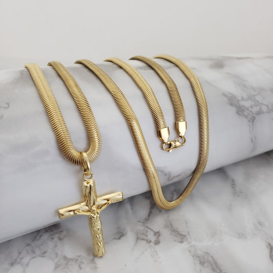 Cadena De Caballero De Tejido Serpiente De 60cm-4mm De Grosor + Dije De Crucifijo + Envío Gratis